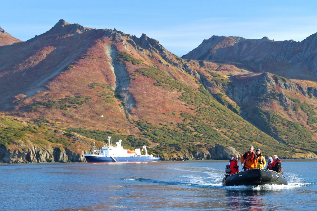 heading for shore in a zodiac on a polar cruise